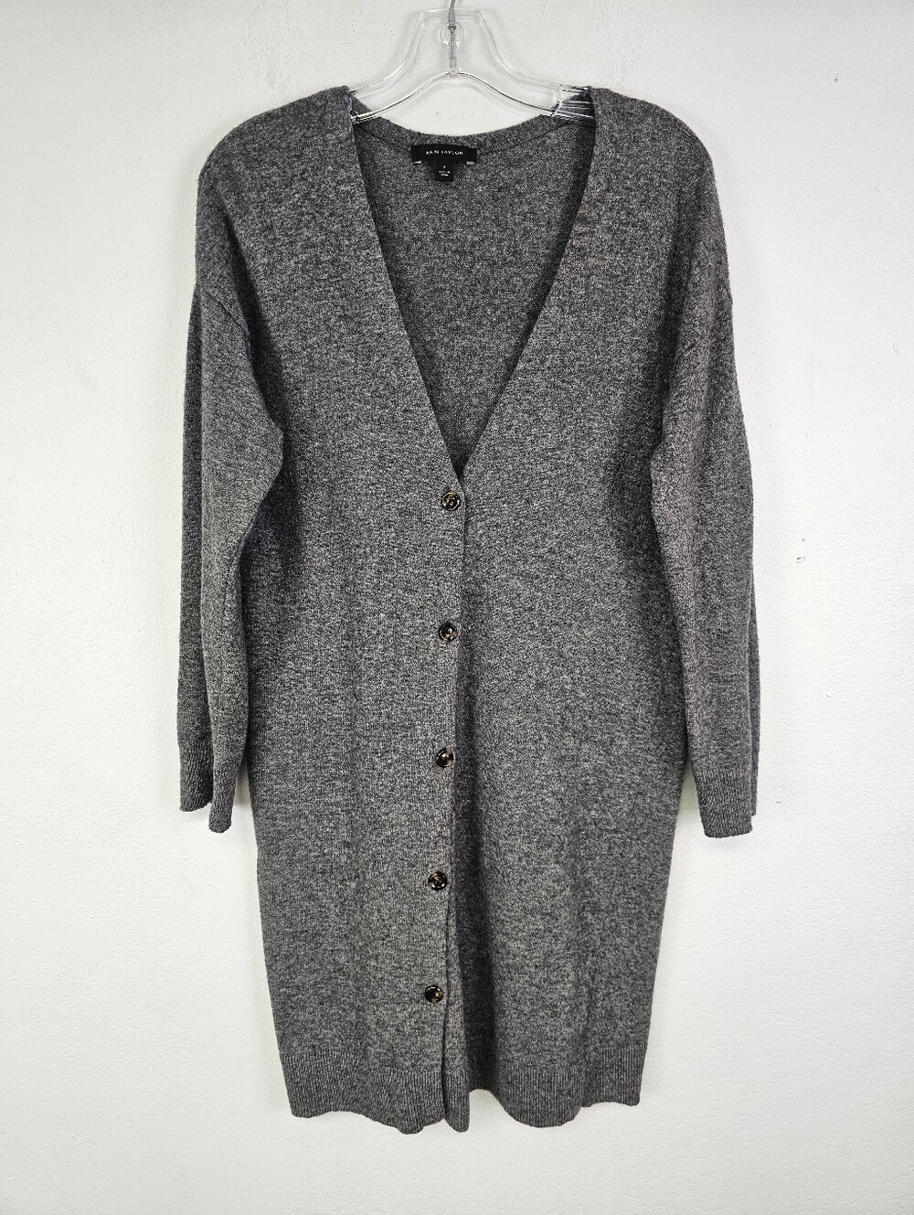 Ann Taylor Gray Wool Blend  Long Button-Front Cardigan Sz M Grannycore Lagenlook